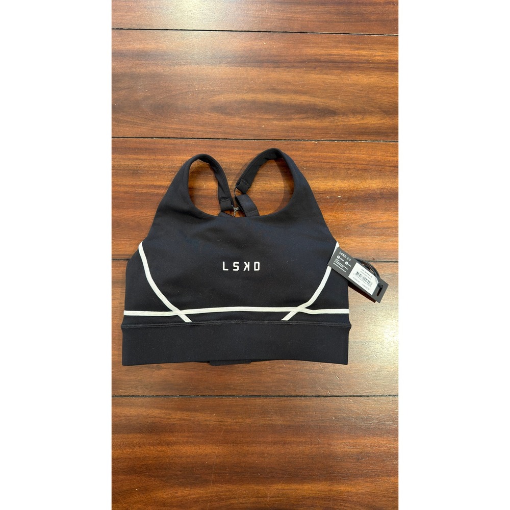 LSKD Pulse Sports Bra Black White Piping WABR00251-Black Women XS NWT NEW